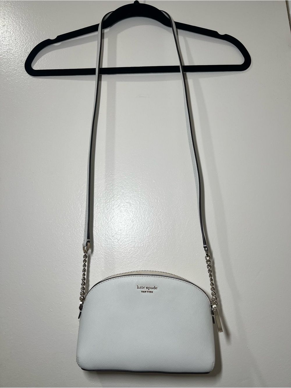 kate spade White Saffiano Dome Crossbody with Chain Strap